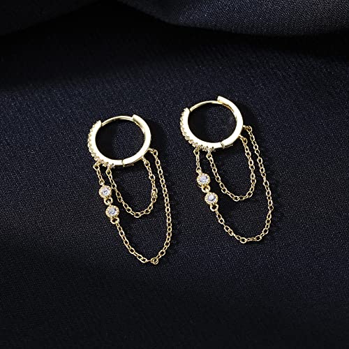 Reffeer 925 Sterling Silver Chain Drop Earrings Hoop for Women Teens CZ Hoop Chain Earrings Dangle4