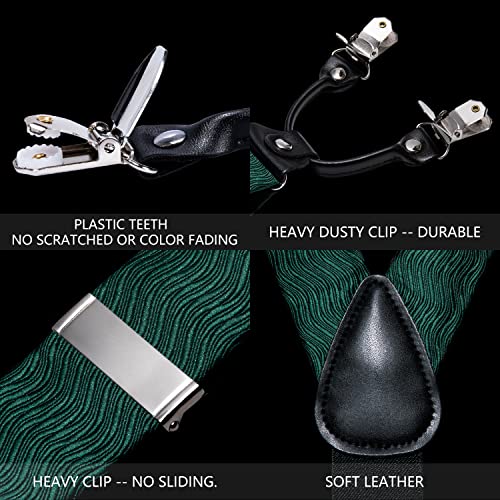 Image of Barry.Wang Men Suspender Set with Necktie Elastic Y Type Heavy Duty 6 Clips Braces Tie Handkerchief Cufflink Pin 6PCS