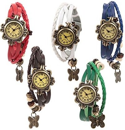 Pappi-Haunt Designer Vintage Leather Set of 5 Multicolor Bracelet Butterfly Watch for Girls, Women, Ladies - Combo Pack (B01LBH2BEI) Amazon Price History, Amazon Price Tracker