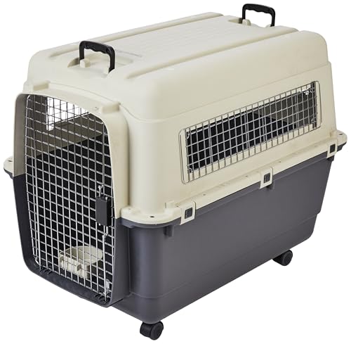 Image of Amazon Basics Heavy Duty Pet Airline Carrier | IATA Approved Large Pet Carrier | Travel Pet Kennel | Suitable for Large Size Dogs | Breathable & Washable | 36 Inches