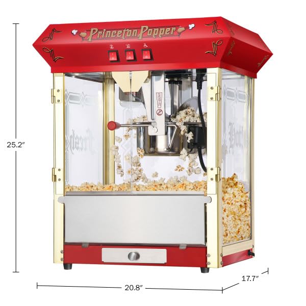 Princeton - Máquina de palomitas de maíz de 8 onzas con hervidor de acero inoxidable, bandeja de rechazo de granos, luz cálida y accesorios de Great Northern Popcorn (rojo)