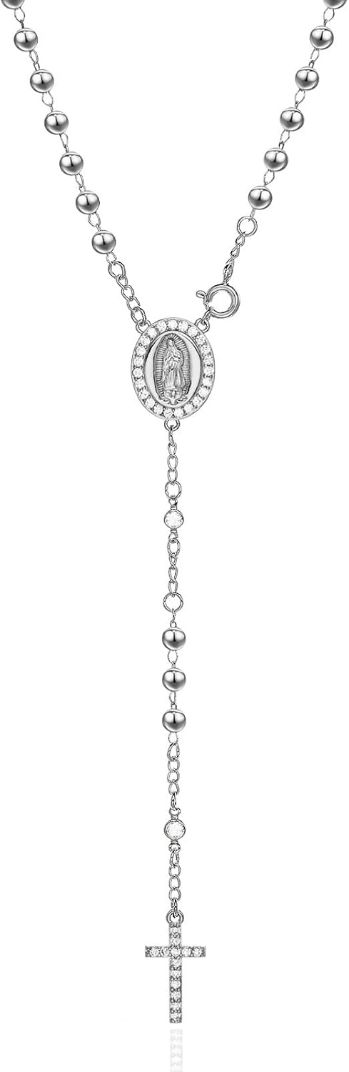 FEEL STYLE Virgin Mary Rosary Necklace for Women - 14K Gold Plated Y-Necklace for Women Cross Necklace Religious Jewelry