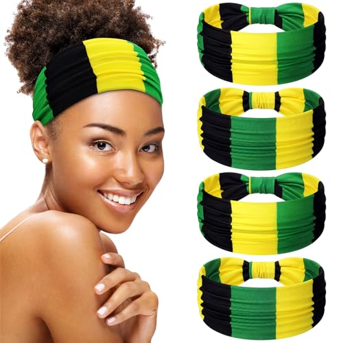 Hoteam 4 Pack African Headbands for Women Rasta, Green Yellow Black