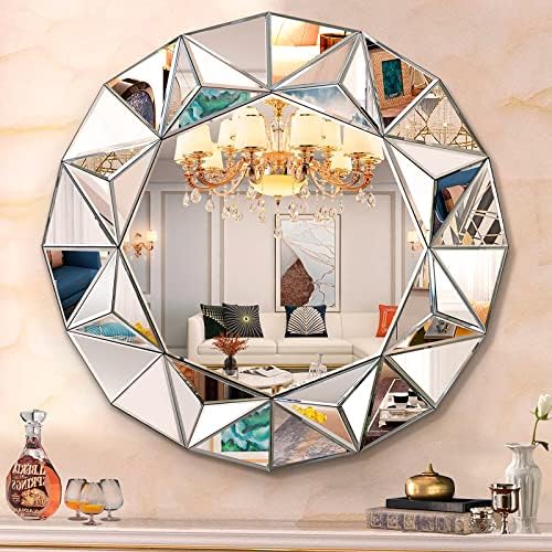 Pregaspor Mirrors for Wall Decor, 32'' Large Wall Mirrors Decorative, Beveled Edge Decorative Wall Mirror for Living Room, Fireplace, Bedroom