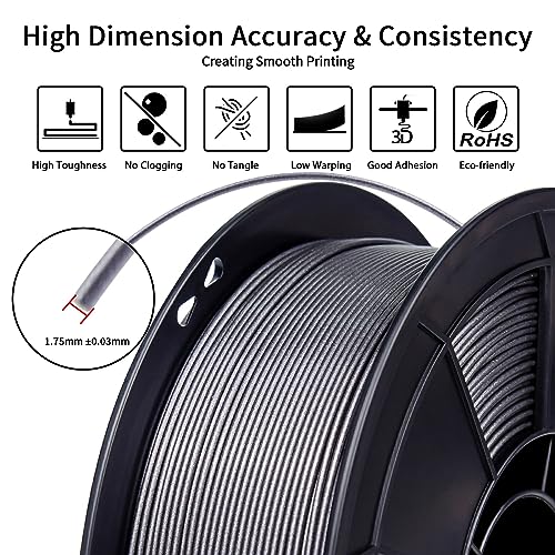 Image of ZIRO 3D Printer Filament, 1.75mm Shiny Sparkle PLA with Glitter, Diamond Series Filament, Twinkling PLA Pure Color 1kg Spool, Fit Most FDM 3D Printers Pens, Diamond Silver Gray