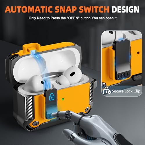 Image of Compatible with AirPods Pro 1st /2nd Case with Phone Stand,Automatic Snap Switch Lock,Carbon Fiber Texture Design Cover with Cleaner Kit (Yellow,for AirPods Pro 1st /2nd)