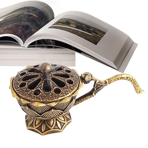 Quemador de incienso, quemador de incienso para decoración del hogar, cuenco de hierro fundido y tapa para palos, soporte de cono de incienso hueco con tapa, quemador de incienso, adorno de quemador