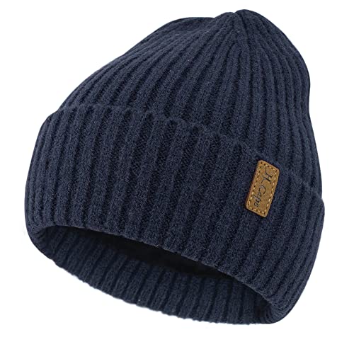 Hombres Invierno Termicos Gorro Beanie de Punto Slouchy Gorras con Forro Polar para Mujer Hombre Clima Frio, Armada, Talla única