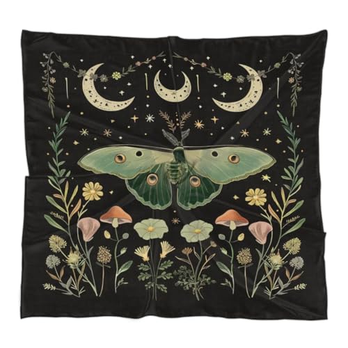 Vintage Moon Phase Moth Silk Feeling Scarf Head Scarf for Women 23.6 x 23.6 Inch Neckerchief Lightweight Square Scarves Bandana Hair Wrap for Sleeping