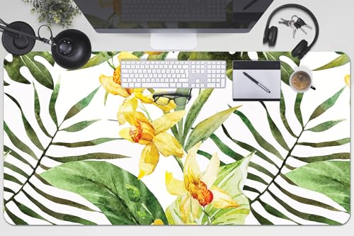 Tapis de bureau 100x50 cm en vinyle PVC imperméable avec motif feuille d'outre-mer