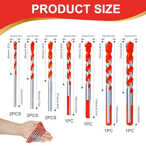 10 PCS Tungsten Carbide Masonry Drill Bit Set for Metal Steel Porcelain Ceramic Tile Concrete Brick Plastic Wood 3-12mm Tipped High Speed Carbide Shockproof Hammer Tile Concrete Drill Bit 2 10 PCS Tungsten Carbide Masonry Drill Bit Set for Metal Steel Porcelain Ceramic Tile Concrete Brick Plastic Wood 3-12mm Tipped High Speed Carbide Shockproof Hammer Tile Concrete Drill Bit - Image 2