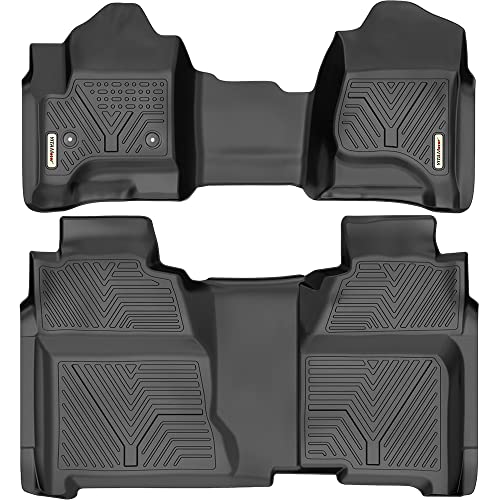 YITAMOTOR Floor Mats Compatible with 2014-2018 Silverado/Sierra 1500, 2015-2019 2500HD/3500HD Crew Cab, with 1st Row Bench Seat, Custom Fit Black TPE Floor Liners 1st & 2nd Row All-Weather Protection