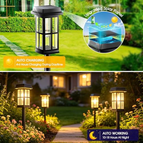 Garpar Solar Pathway Lights Outdoor 8 Pack, Window-Style with Metal Pole — view 3