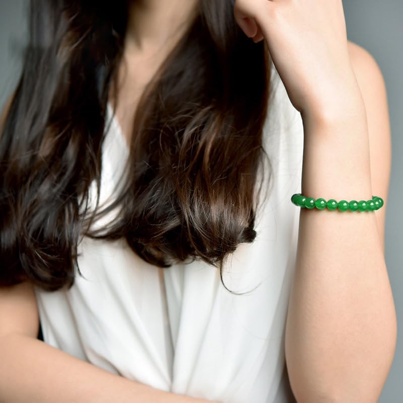 Handmade Green Jade Bracelet for Women,Stress Relief Healing Crystal Bracelet,Natural Jade Bead Bracelet,10MM Stretch Elastic Bracelet,Crystal Jewelry Gifts for Women Men (Jade)3