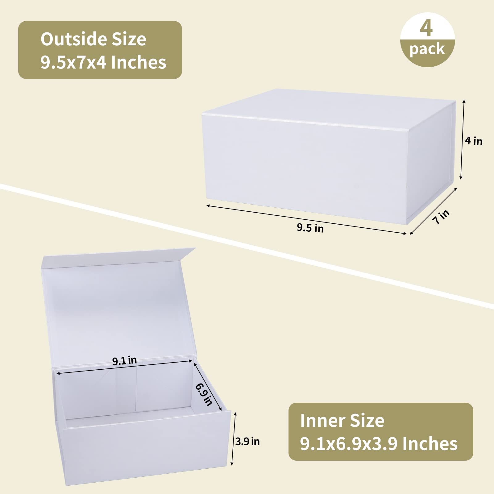 Giftgarden Confezione da 4 scatole regalo bianche 20,5 x 12,5 x 10,1