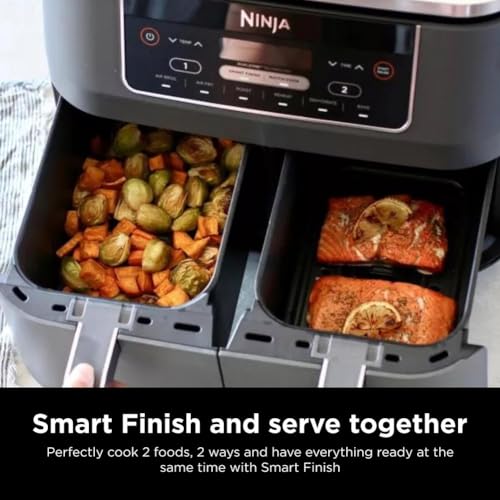 Ninja DZ201 Foodi 8 Quart 6-in-1 DualZone 2-Basket Air Fryer with 2 Independent Frying Baskets, Match Cook & Smart Finish to Roast, Broil, Dehydrate & More for Quick, Easy Meals, Grey image 6