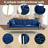 Gxffipw Velvet Sofa Bed Double Couch with Adjustable Backrest and Gold Accents, 2 Seater Sofa with Built-in Cup Holders and Golden Legs, Sofabed Sofas with Comfortable Cushions, Blue, No Mattress - Image 6