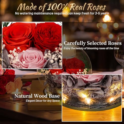ENERLEAF Preserved Red Real Rose in Glass with Scented Candles – Forever Flower Romantic Anniversary Christmas Birthday Valentines for Mom, Women, Wife, Girlfriend, Her, Grandma - Image 3