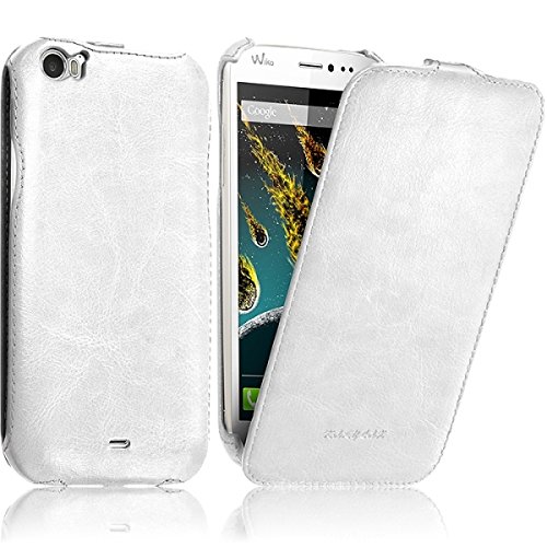 Seluxion - Housse Etui Coque Rigide à Clapet pour Wiko Darkside Couleur Blanc + Film de Protection