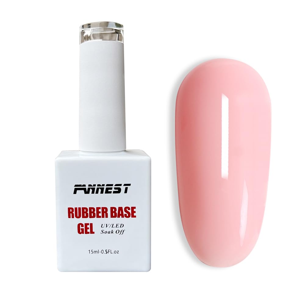 FANNESTSheer Nude Pink Rubber Base Gel Polish - Brush on Builder Gel for Nail Extension with Elastic Base Coat - LED/UV Soak Off
