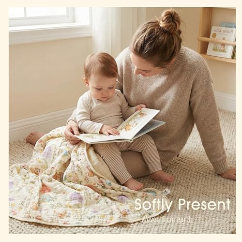 Image of 6-Layer Muslin Baby Blanket Made with Organic Cotton - Enchanting Woodland Garden,Swaddle & Crib Quilt, 43 inch x 43 inch,Garden(Gender Neutral) (Pack of 2)