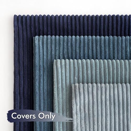 Image of MIULEE Boho Farmhouse Throw Pillow Covers 20x20 Inch Set of 4 Western Neutral Decorative Cushion Covers Soft Modern Coastal Corduroy Spring Decor for Couch Bed Sofa Living Room Dark Blue Navy Series