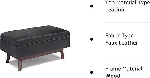 Miniatura 10 de SIMPLIHOME Owen - Otomana rectangular pequeña de almacenamiento rectangular de 36 pulgadas de ancho en piel sintética negra envejecida, para sala de