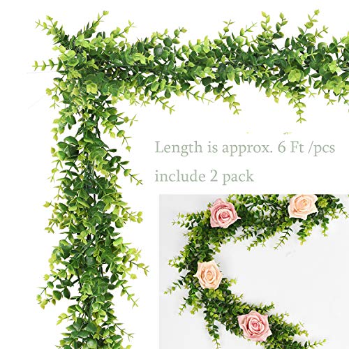 Artiflr Artificial Vines Faux Eucalyptus Garland, 2 Pack Fake Eucalyptus Greenery Garland Hanging Vine Plant, 6 Feet/Pcs Eucalyptus Leaves For Wedding Backdrop Arch Wall Table Festival Party Decor #TOP1