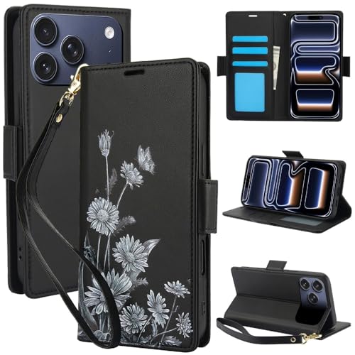 Étui compatible avec iPhone 15 Generic noir en cuir à rabat