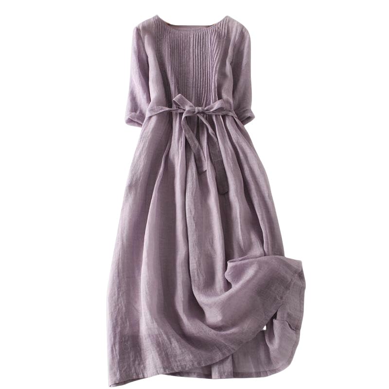 Robe d'été coton et lin ample à manches 3/4 pour femme confortable