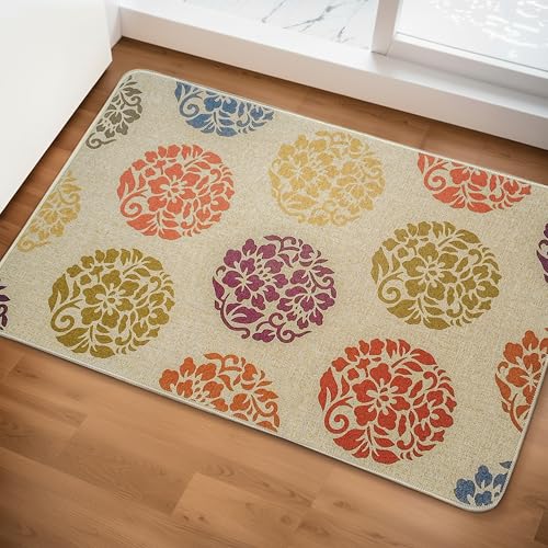 Yellow Weaves 3 Pcs Jute Texture Non-Slip Bathmat, Water Absorbent Floor mat, Rugs, Door Mats for Bathroom, Living Room, Bedroom, Entrance, Outdoor, Kitchen, Office (Bohemian Multi)