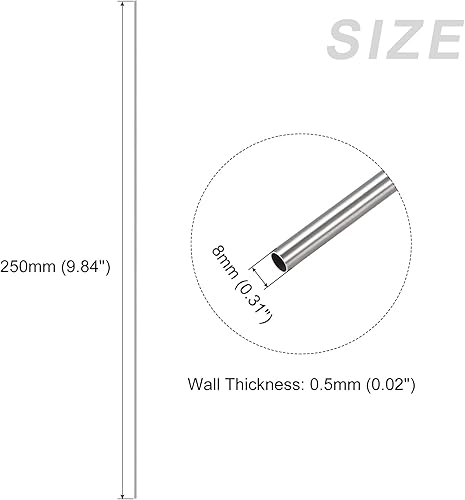 Miniatura 2 de METALLIXITY Tubo de acero inoxidable 316 (0.315 in de diámetro x 0.020 in de pared T x 9.843 in de largo), tubo recto - para muebles del hogar,