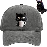 Feral But Fashionable – Cat Hat Edition, Grumpy Cat Coffee Cap, Adjustable Frownster Cats Hat (Gray)