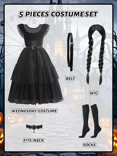 Disfraz Negro para Niñas Halloween, Vestido Gótico con Cinturón miniatura 3