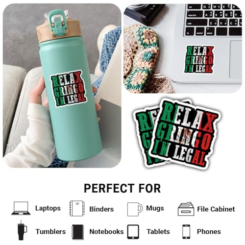 Image of 3Pcs Relax Gringo Im Legal Sticker, Relax Gringo I'm Legal Sticker for Car, Relax Gringo Calcomanias De Mexico Funny Immigrant Calcomanias Mexico Mexican Cactus Stickers for Truck Car Helmet (N7)