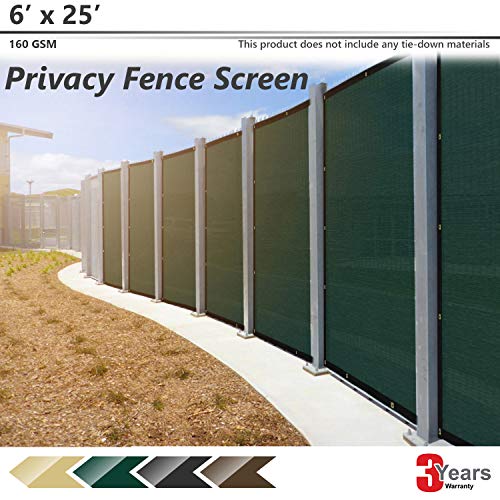 BOUYA Green Privacy Fence Screen 6' x 25' Heavy Duty for Chain-Link Fence Privacy Screen Commercial Outdoor Shade Windscreen Mesh Fabric with Brass Gromment 160 GSM 88% Blockage UV -3 Years Warranty