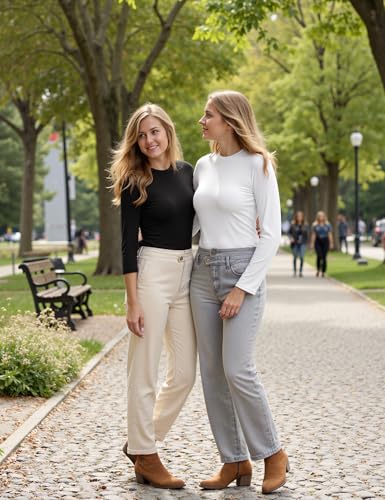 Aottori Pack de 3 Camiseta Cuello Redondo Mujer Manga Larga Basica Ropa Interior Elegante Elástica Ajustada Ligera Termica Tops Negro+Blanco+Rojo M