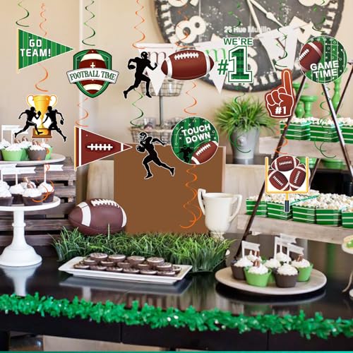 Image of 54Pcs Football Hanging Swirls Party Decorations Football Streamers Birthday Party Banner Garland for Sports Theme Game Day Decorations Tailgate Party Supplies