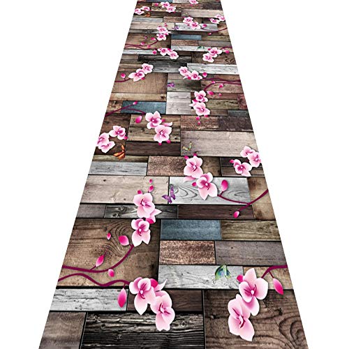 Alfombras de pasillo largo para decorar una entrada acogedora con patrón de madera 3D 2