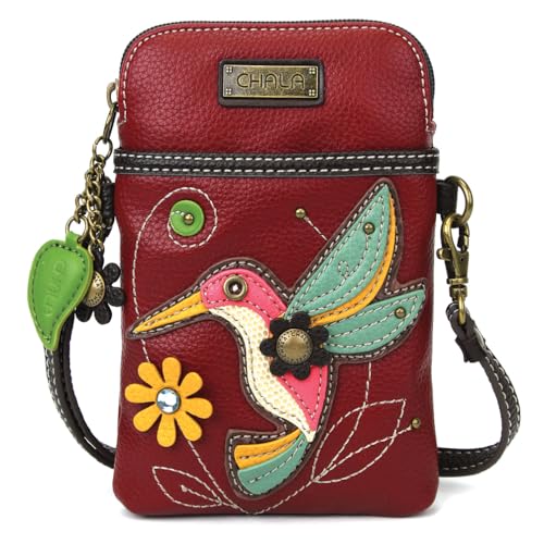 Image of CHALA Bird Collection Cell Phone Crossbody Purse-Women PU Leather /Canvas Multicolor Handbag with Adjustable Strap