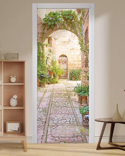 FLFK European Vine Arch Peel and Stick Door Mural, Removable
