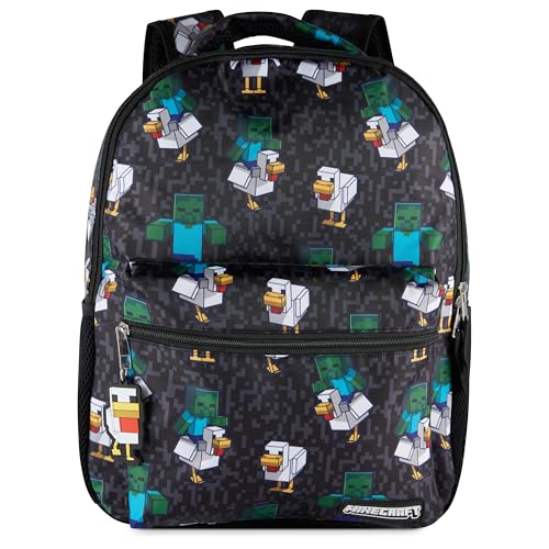 AI ACCESSORY INNOVATIONS Minecraft Chicken Jockey Boys & Girls Backpack 16 Bookbag w/Molded Chicken Rubber Dangle