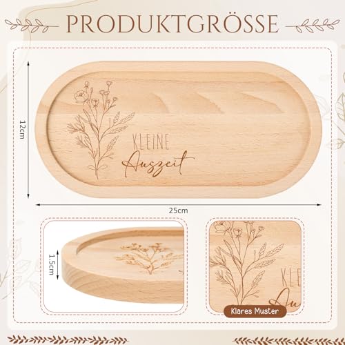 BBTO Geschenkset für Frauen Kleine Auszeit Geschenk, Jasmin Duftkerzen im Glas aus Sojawachs Holz Tablett mit Gravur, Wellness Geschenke für Frauen Geburtstagsgeschenk, Freundin, Schwester, Kollegin