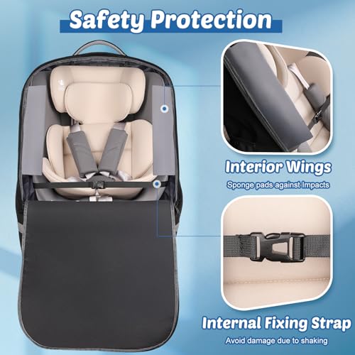 Image of Padded Car Seat Travel Bag For Airplane: Backpack Car Seat Cover for Air Travel, Carseat Bag With Shoulder Strap for Infant Car Seats, Boosters & Carriers, Flying Accessories For Gate & Baggage Check