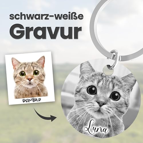 Meinearmbänder Personalisierter Haustier Schlüsselanhänger mit Foto | Individueller Hunde- & Katzenanhänger | Gravur Schlüsselanhänger mit Bild & Text | Einzigartiges Geschenk für Tierliebhaber (1)