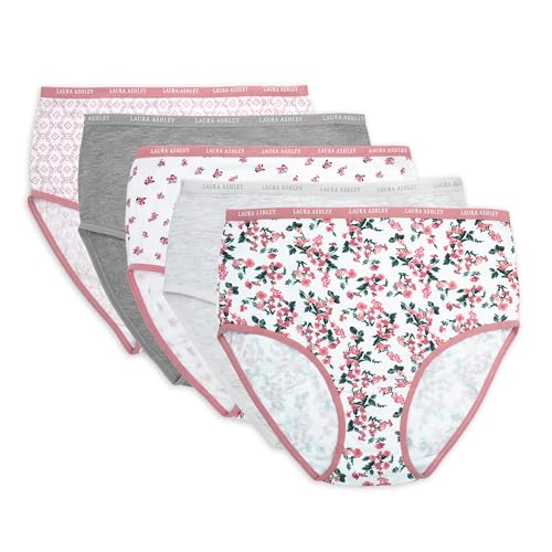 Image of Laura Ashley Women's Cotton Brief Underwear Set, High-Waisted Panties for Women, 5-Pack
