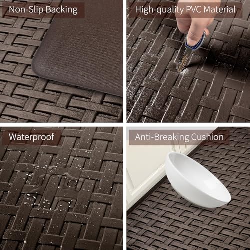 2PCS UKISS Kitchen Rugs, Cushioned Anti Fatigue Kitchen Mats for Floor, Waterproof Kitchen Rug，Non-Slip Comfort Standing Mat for Kitchen, Floor Home, Office, Sink, Laundry,17.3"x28"+17.3"x60",Brown — view 4