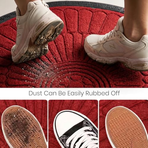 Image of Yellow Weaves Semi Circle Door Mat for Home Entrance, Half Moon Outdoor Rubber Mat - Non-Slip, Anti Skid Half Circle Foot Mat, Dirt Trapper, Heavy-Duty, Waterproof Main Doormat, 45x70 cm | Red