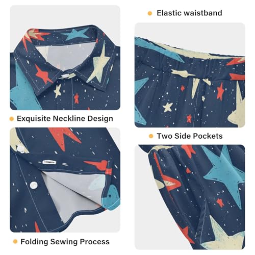 Boccsty Red White Blue Star Boy Summer Shorts Sets Hawaiian Toddler Boys T-Shirt & Pants 2 Pcs 3T4