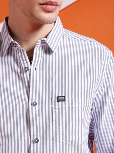 Image of The Indian Garage Co Men Slim Fit Striped Full Sleeves Cutaway Collar Casual Shirt